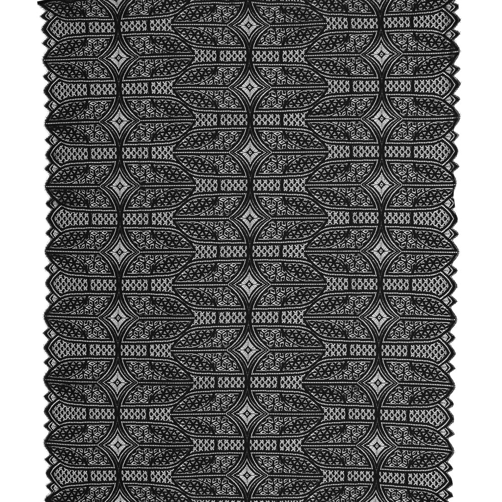 Lace with Finished Eyelash Edges - Black Geometric Full