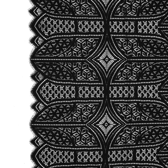 Lace with Finished Eyelash Edges - Black Geometric