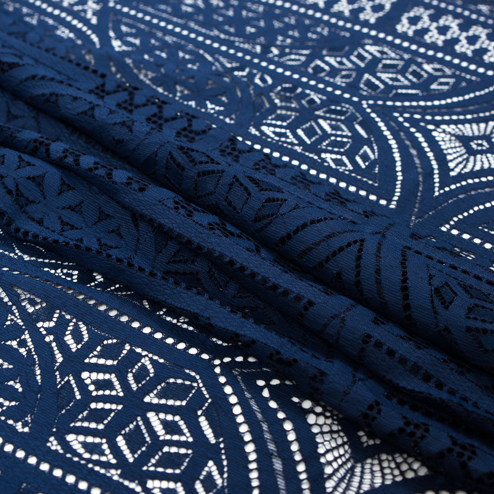 Lace with Finished Eyelash Edges - Navy Geometric Folded