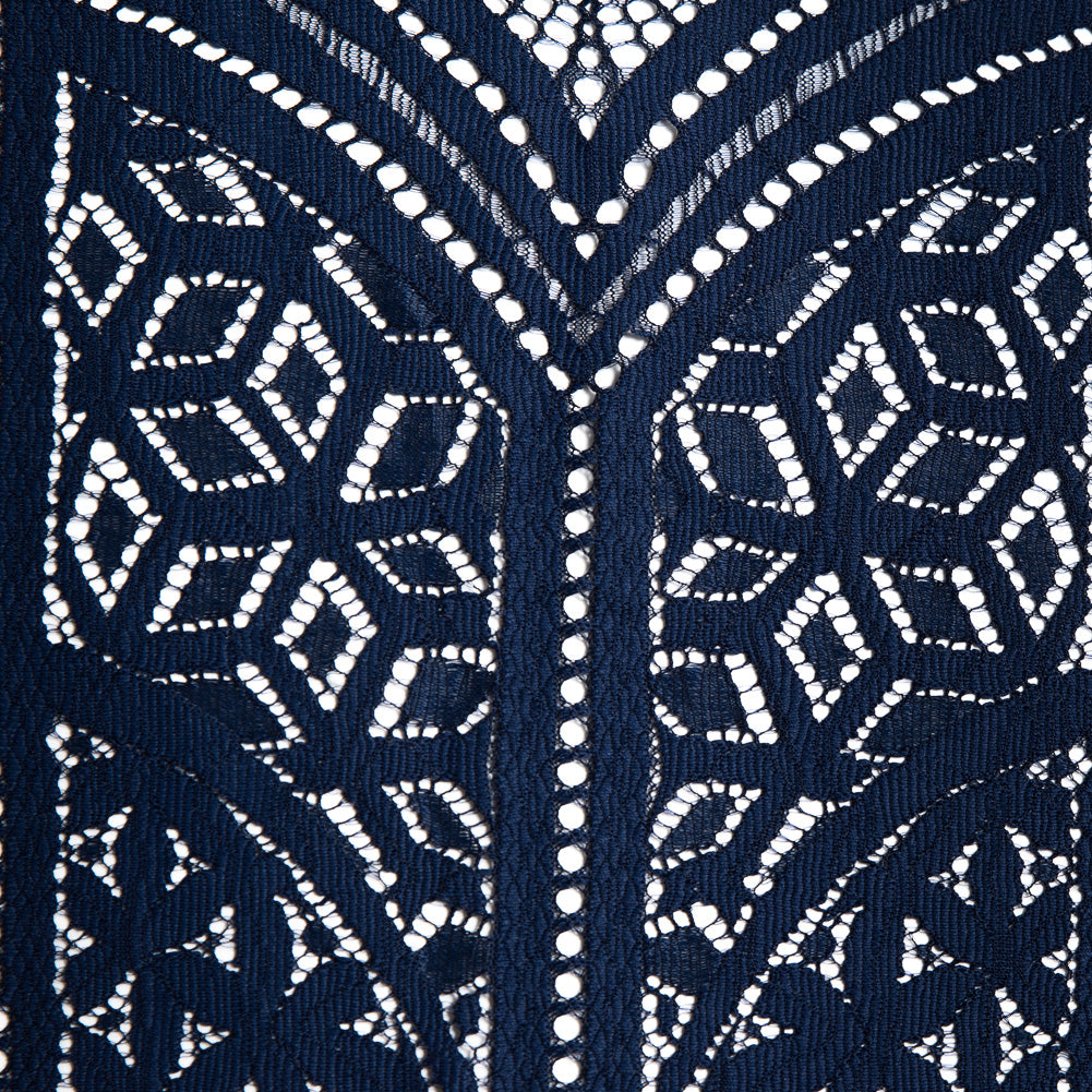 Lace with Finished Eyelash Edges - Navy Geometric Detail