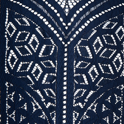 Lace with Finished Eyelash Edges - Navy Geometric Detail