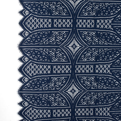 Lace with Finished Eyelash Edges - Navy Geometric