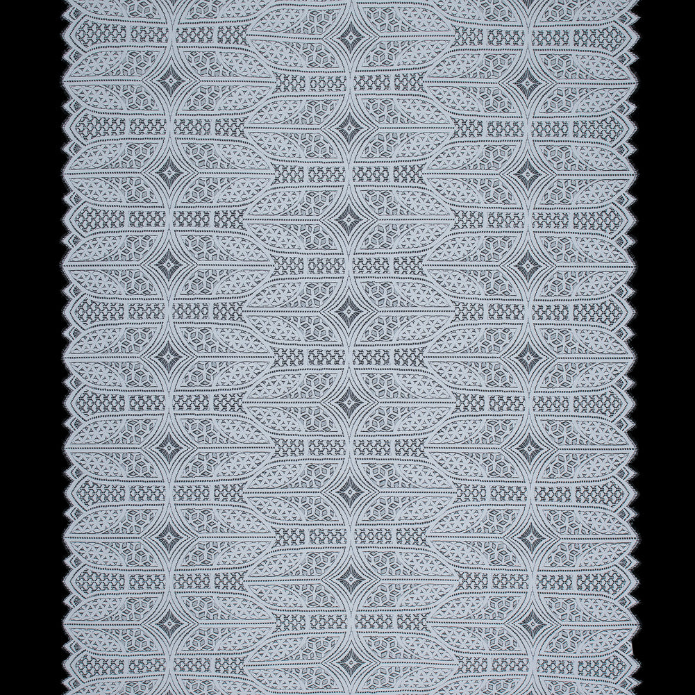 White Geometric Lace with Finished Eyelash Edges Folded