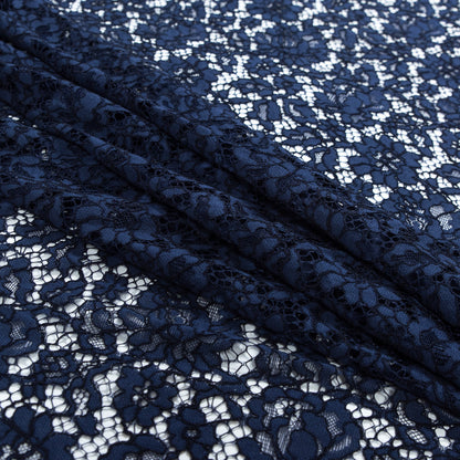 Evening Blue Floral Re-Embroidered Lace with Finished Eyelash Edges Folded