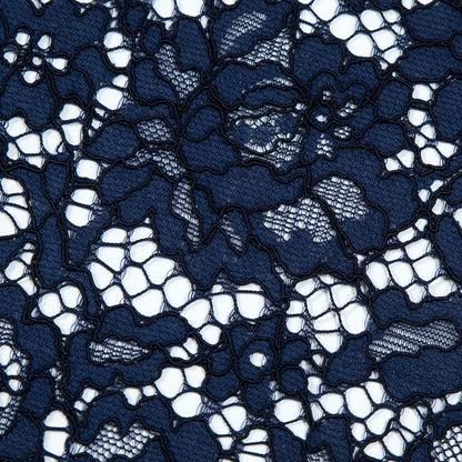 Evening Blue Floral Re-Embroidered Lace with Finished Eyelash Edges Detail
