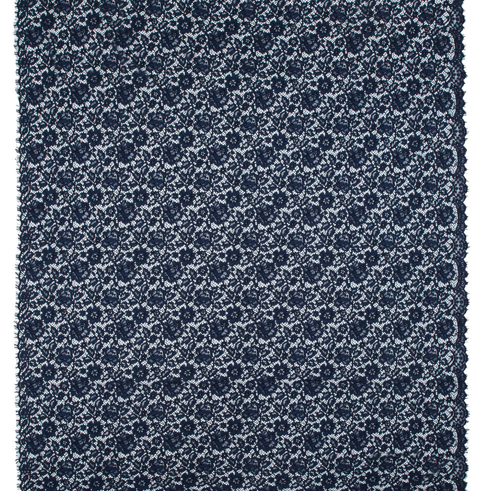 Evening Blue Floral Re-Embroidered Lace with Finished Eyelash Edges Full