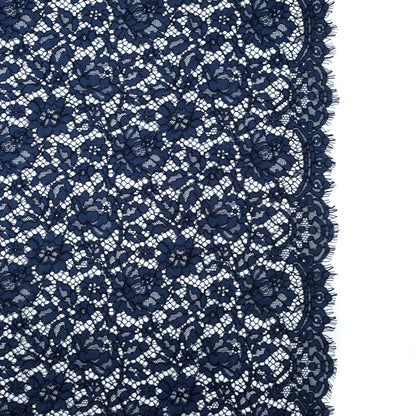 Evening Blue Floral Re-Embroidered Lace with Finished Eyelash Edges