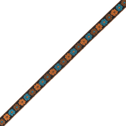 Orange and Blue Floral Embroidered Ribbon - 0.5"