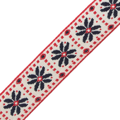 German Red and Blue Floral Jacquard Ribbon - 1" Detail