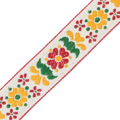 German Red and Yellow Floral Jacquard Ribbon - 0.875" Detail