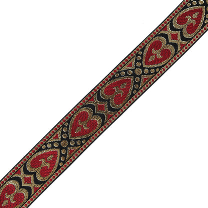 Metallic Gold and Red Hearts Jacquard Ribbon - 1.5"