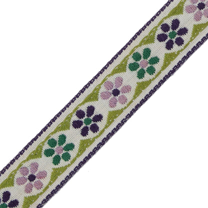 German Green and Lilac Floral Jacquard Ribbon - 0.75" Detail