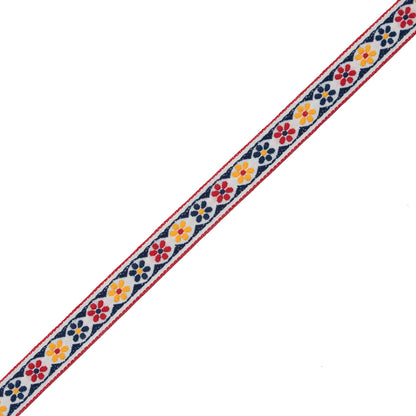 German Blue and Red Floral Jacquard Ribbon - 0.75"