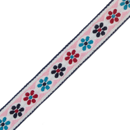 German Pink and Blue Floral Jacquard Ribbon - 0.75" Detail