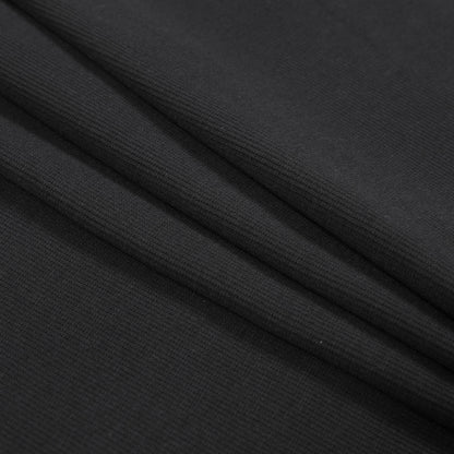 Black Cotton Rib Knit Folded