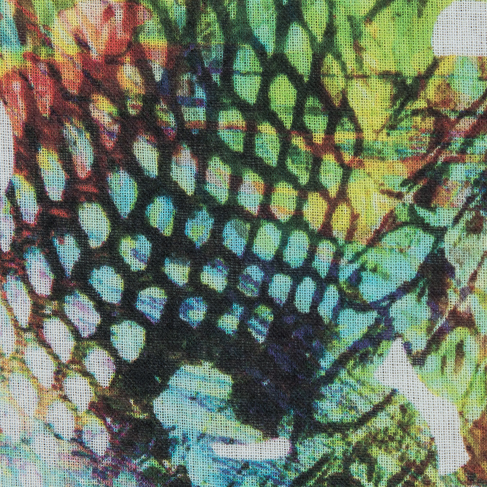 Italian Green and Yellow Abstract Printed Circles on a Cotton Voile Detail