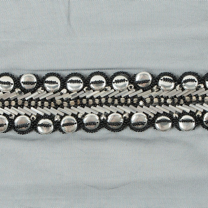 Black and Silver Fancy Beaded Metal Trim - 1.5" Detail