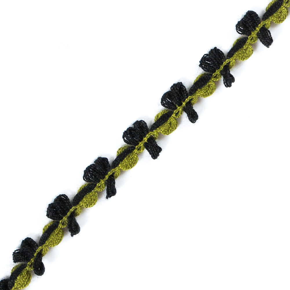 Green and Black Loosely Braided Cord - 0.5" Detail