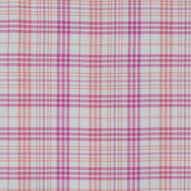 Italian Pink and Orange Metallic Plaid Cotton Voile