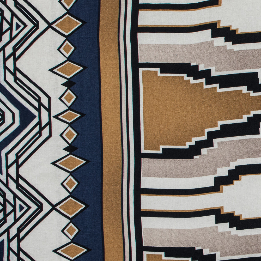 Italian Mustard and Blue Geometric Rayon Crepe