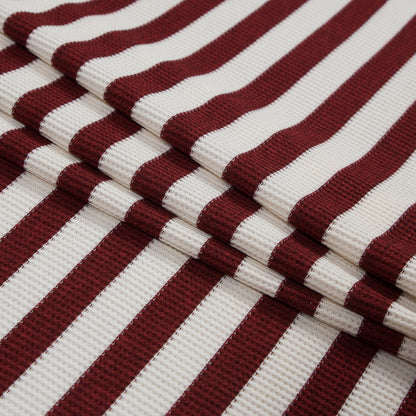 Italian Brick Red Awning Striped Cotton Waffle Knit Folded