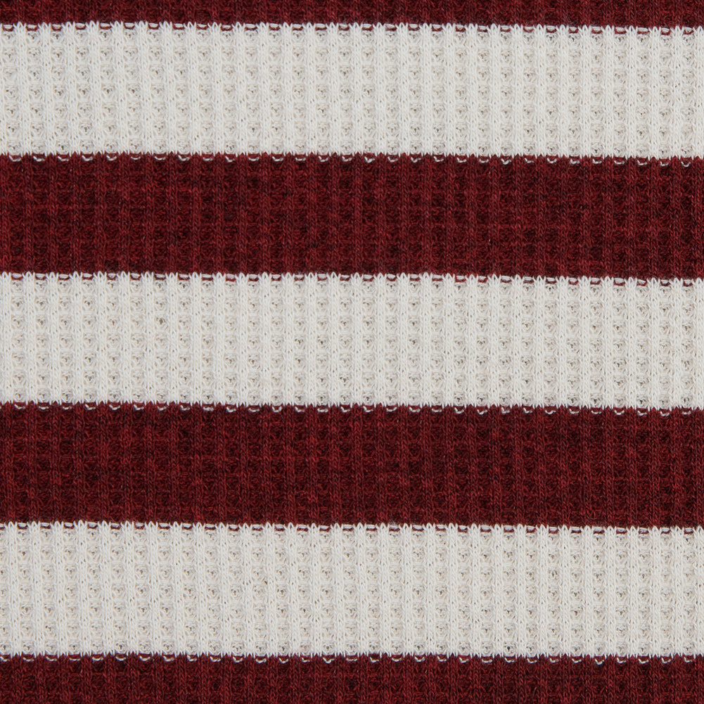 Italian Brick Red Awning Striped Cotton Waffle Knit Detail