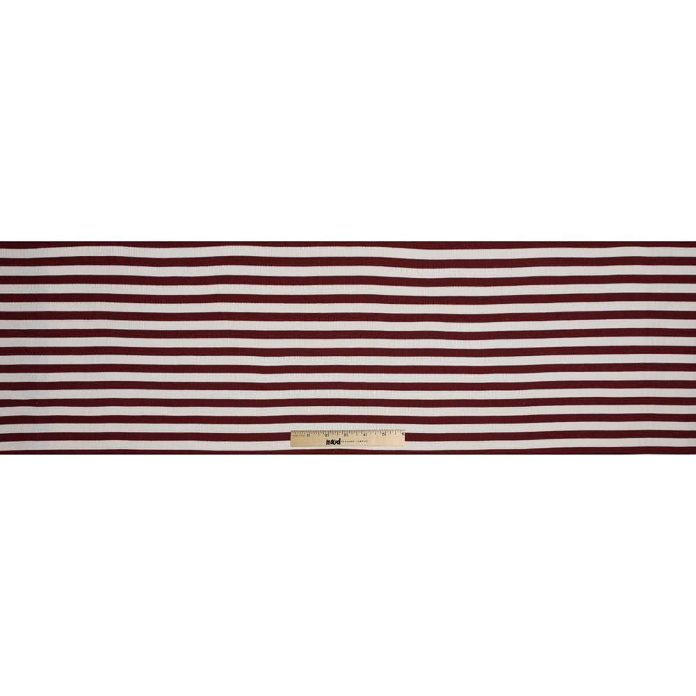 Italian Brick Red Awning Striped Cotton Waffle Knit Full