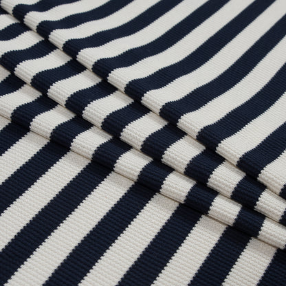 Italian Navy Awning Striped Cotton Waffle Knit Folded