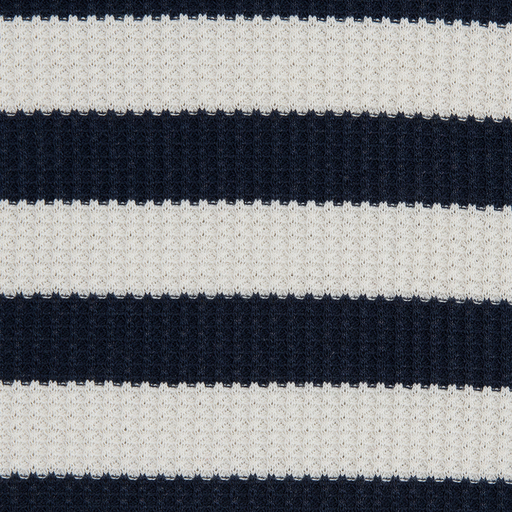 Italian Navy Awning Striped Cotton Waffle Knit Detail