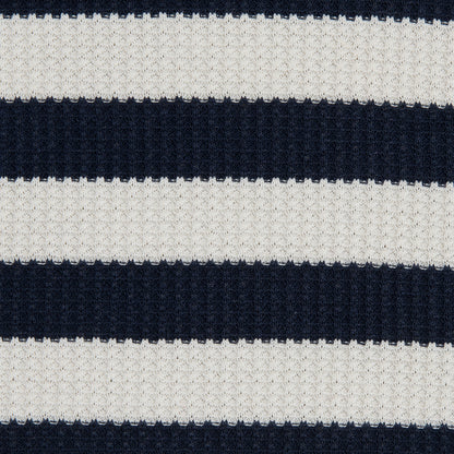 Italian Navy Awning Striped Cotton Waffle Knit Detail
