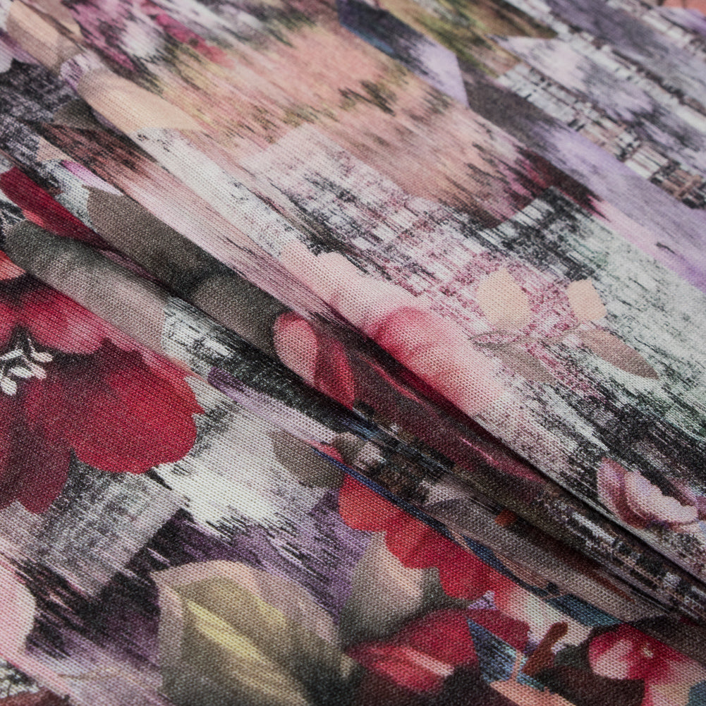 Italian Red and Beige Floral Sweater Knit Folded