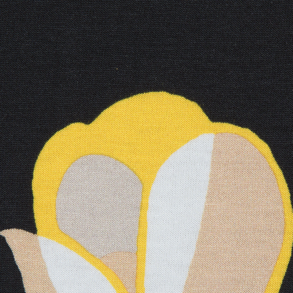 Italian Black and Yellow Floral Printed Jersey Detail