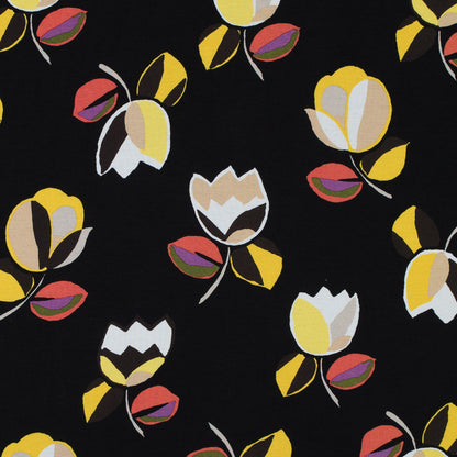 Italian Black and Yellow Floral Printed Jersey