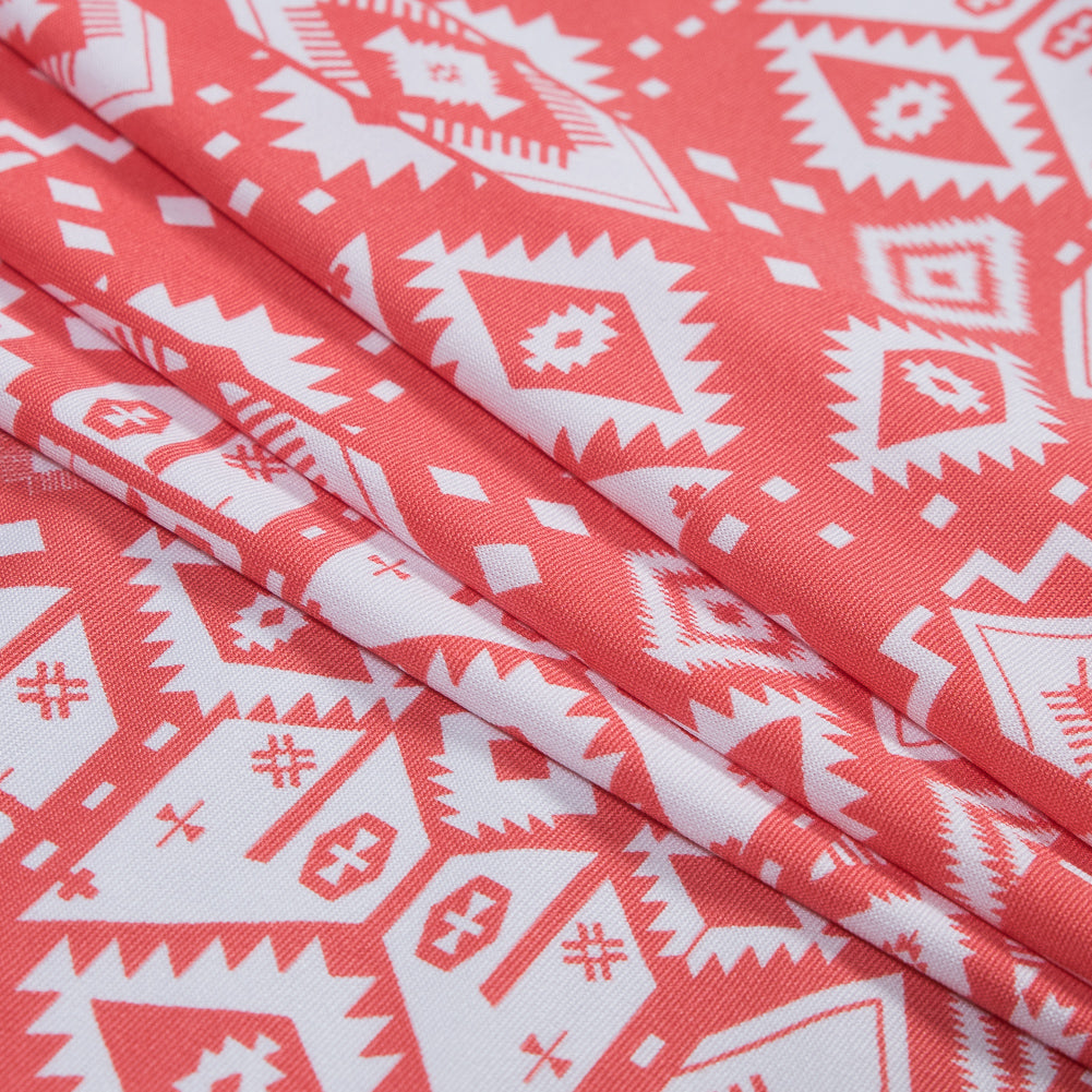 2.5 Yards of Coral and White Tribal Printed Jersey Folded