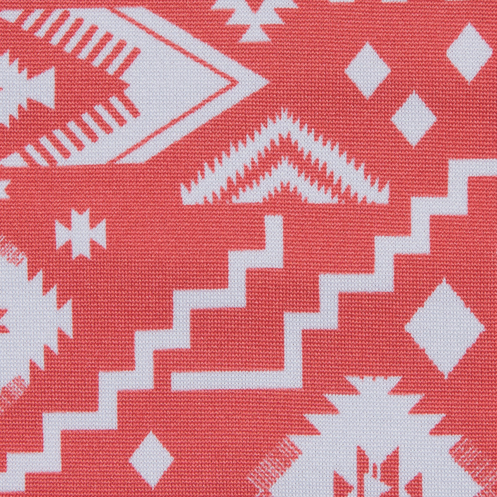 2.5 Yards of Coral and White Tribal Printed Jersey Detail