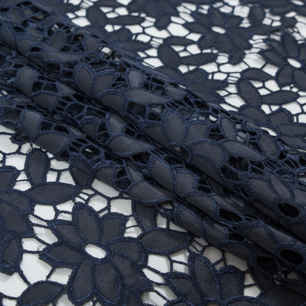 Faux Leather Cutout Lace - Black and Navy Floral Folded