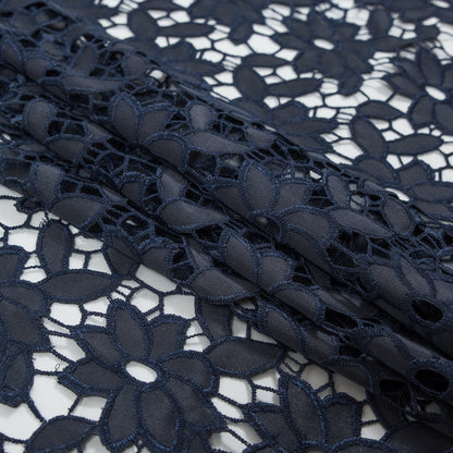 Faux Leather Cutout Lace - Black and Navy Floral Folded
