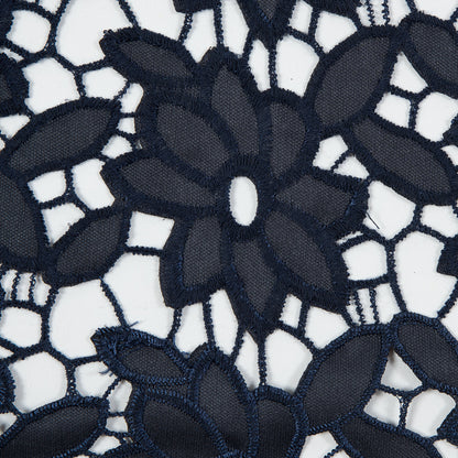 Faux Leather Cutout Lace - Black and Navy Floral Detail