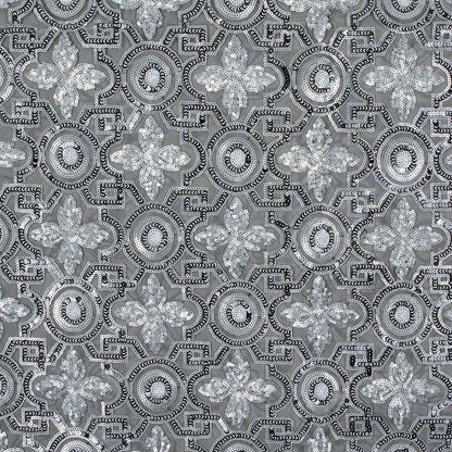 Mesh with Sequins - Silver and Black Geometric
