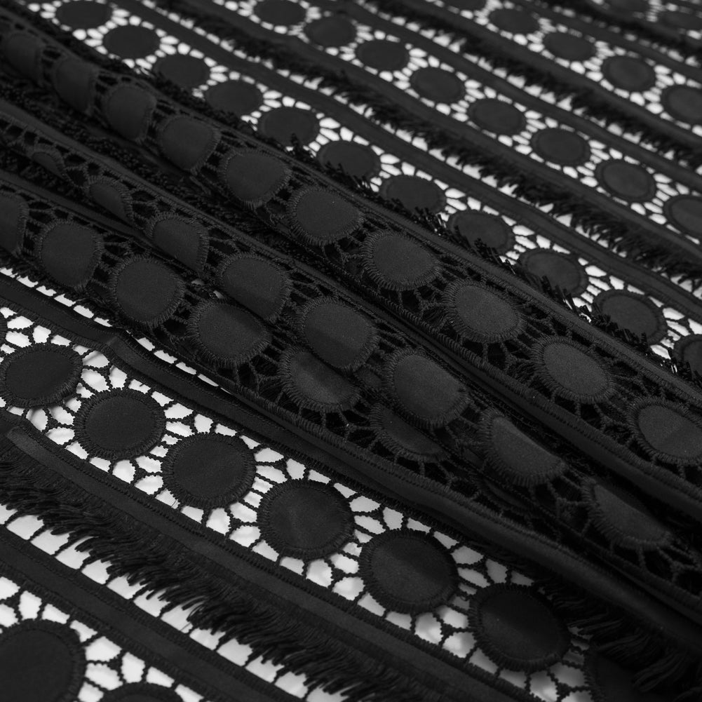 Fringed Guipure Lace - Black Geometric Folded