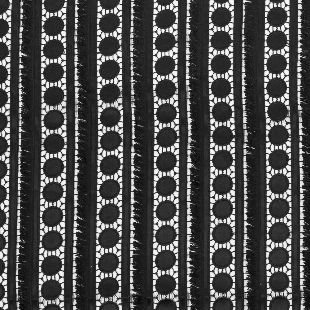 Fringed Guipure Lace - Black Geometric