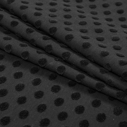Black Knit Twill with Flocked Polka Dots Folded