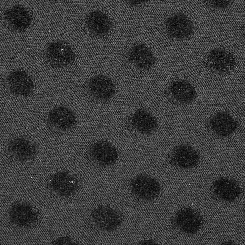 Black Knit Twill with Flocked Polka Dots Detail