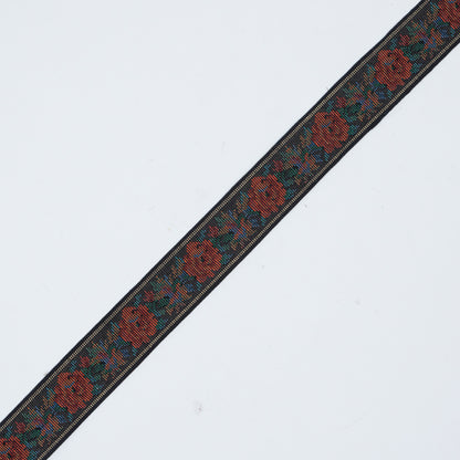 Orange and Black Floral Jacquard Ribbon - 1.125"