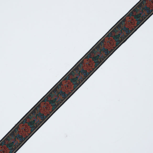 Orange and Black Floral Jacquard Ribbon - 1.125"