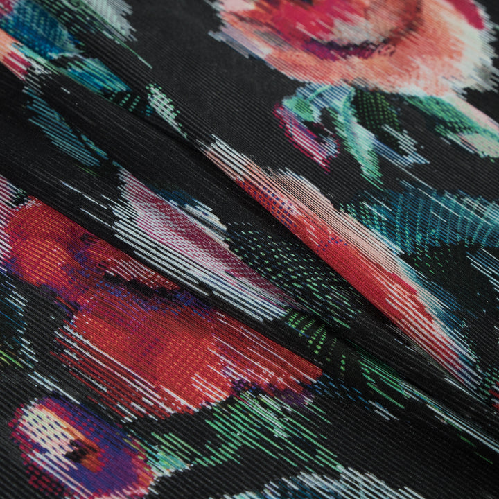 Italian Black and Red Floral Printed Jersey Folded