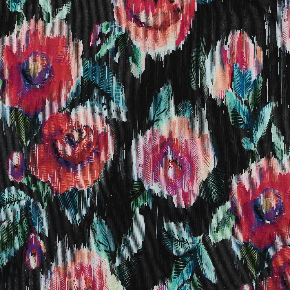 Italian Black and Red Floral Printed Jersey