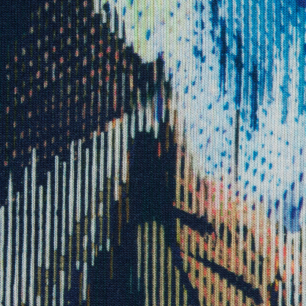 Italian Blue and Green Floral Printed Jersey Detail