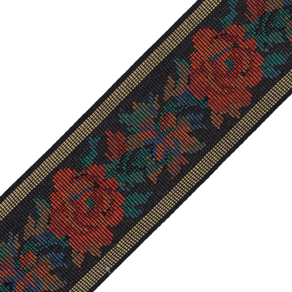 Orange and Black Floral Jacquard Ribbon - 2.25" Detail