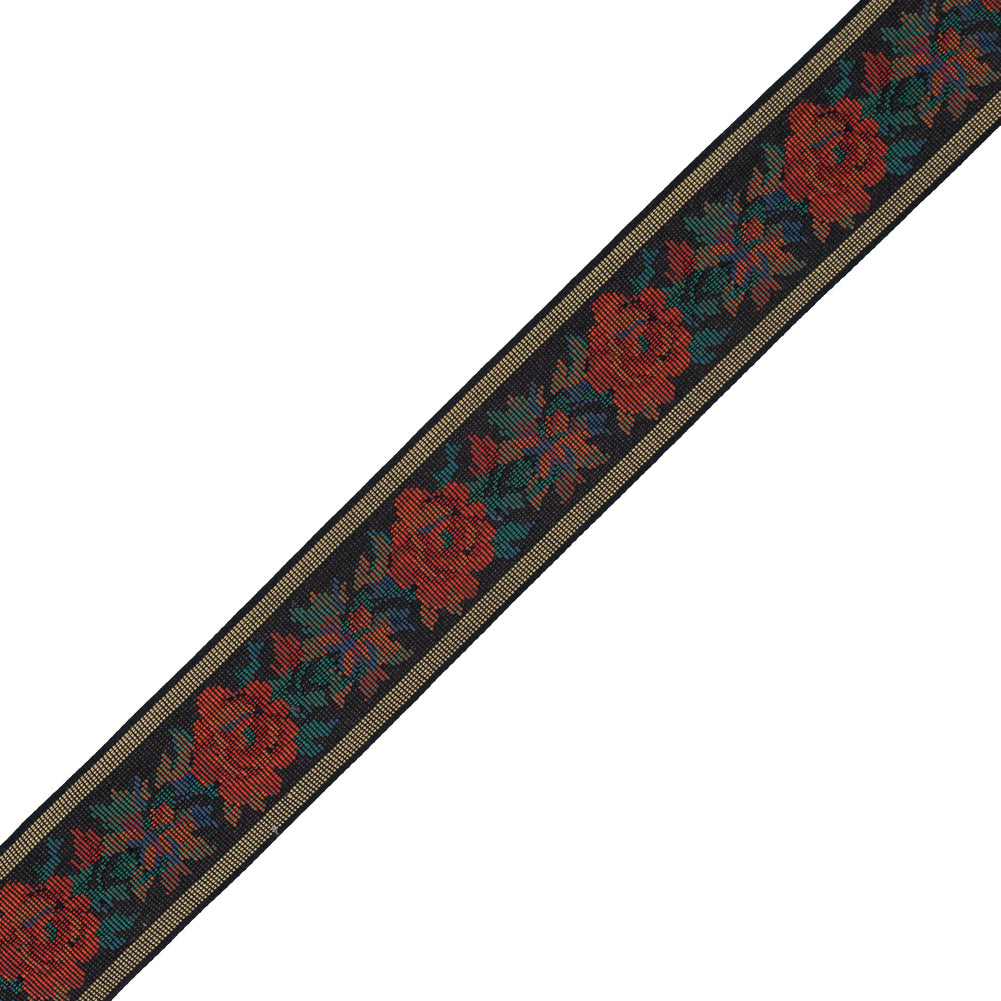 Orange and Black Floral Jacquard Ribbon - 2.25"